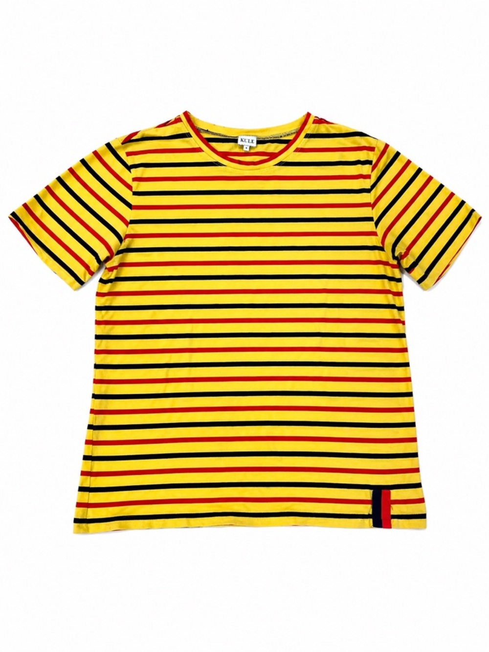 KULE Striped Tee Small Yellow Red Navy Cotton Short Sleeve Classic Fit Small